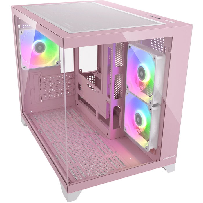 Cougar FV150 Mini Tower PC Rosa ARGB compatible con micro ATX y Mini-ITX, ideal para juegos con iluminación.