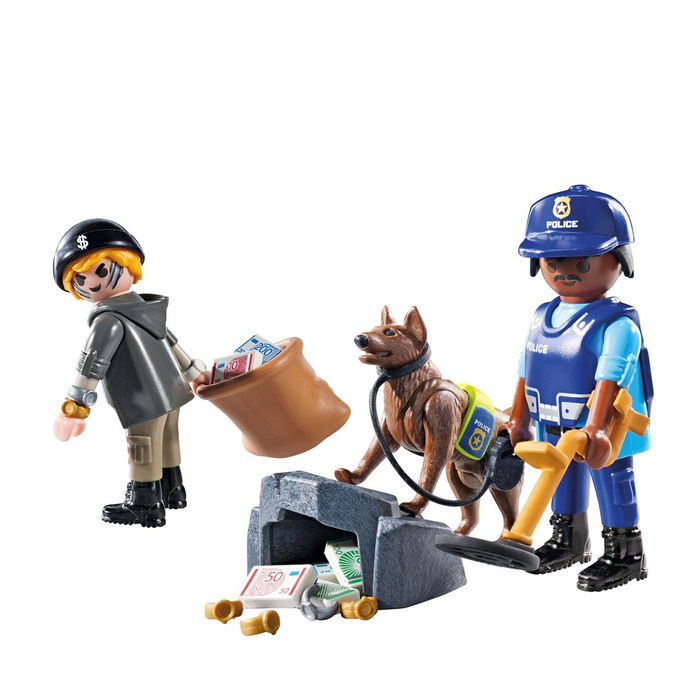 Playmobil Búsqueda Policial Action Heroes 71731 - Set de Policía con Pastor Alemán y Detector de Metales