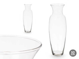 Giftdecor Jarron de Cristal Transparente Cuello Ancho 50 cm Alto x 15 cm Ancho x 15 cm Largo con Boca de 13 cm y Base de 11 cm
