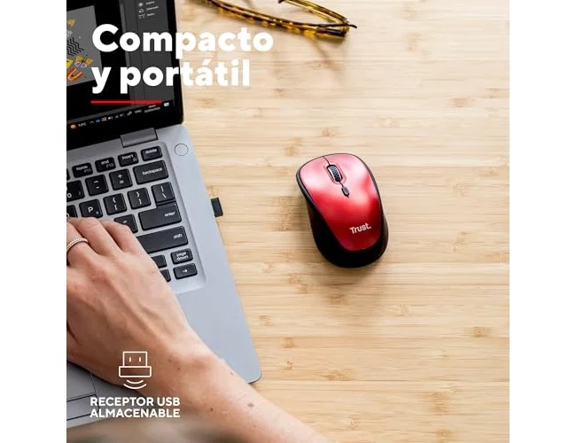 Trust Yvi+ Ratón Inalámbrico Óptico 1600 DPI Rojo/Negro