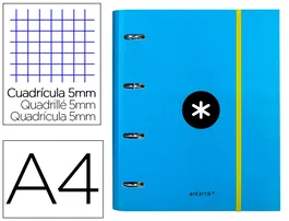Antartik Carpeta con recambio a4 cuadro 5mm forrada 4 anillas 40mm redondas con solapa color azul