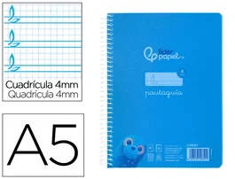 Liderpapel Cuaderno espiral A5 Pautaguía Tapa Plástico 80 Hojas 90gr Cuadro Pautado 4mm con Margen Color Azul