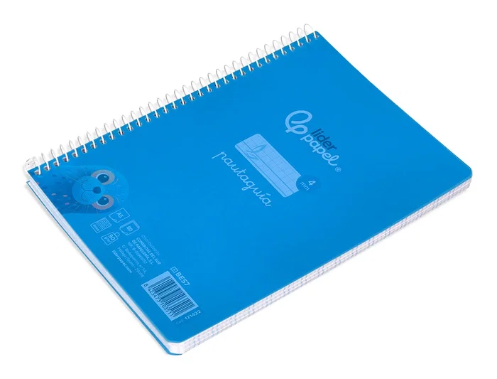 Liderpapel Cuaderno espiral A5 Pautaguía Tapa Plástico 80 Hojas 90gr Cuadro Pautado 4mm con Margen Color Azul