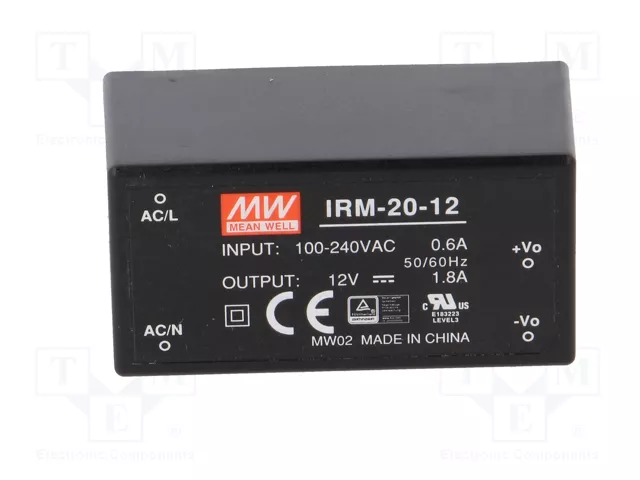 MEAN WELL IRM-20-12 Convertidor AC/DC 21,6W 12V DC
