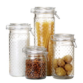 DKD Home Decor Set de 4 Botes de Cristal y Acero Inoxidable