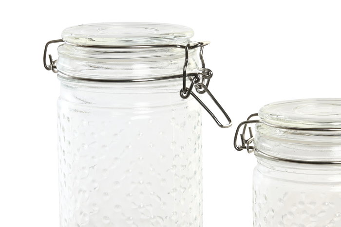 DKD Home Decor Set de 4 Botes de Cristal y Acero Inoxidable DKD Home Decor Set de 4 Botes de Cristal y Acero Inoxidable
