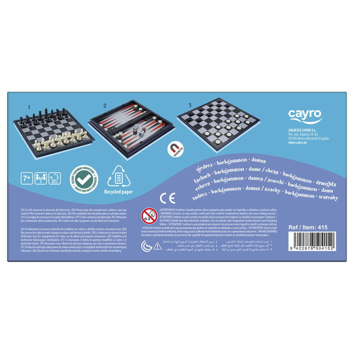Cayro Juego Magnético 3 en 1: Ajedrez, Damas y Backgammon