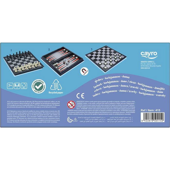 Cayro Juego Magnético 3 en 1: Ajedrez, Damas y Backgammon