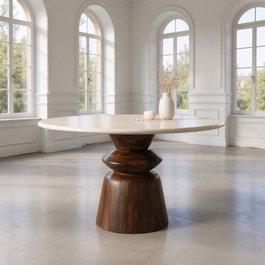 Mesa Comedor Mármol/Madera Salón 120 X 120 X 76 cm