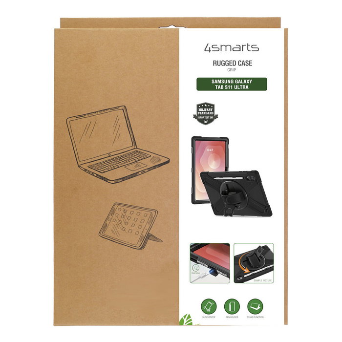 4Smarts Rugged Case Grip Funda para Samsung Galaxy Tab S11 Ultra 14.6" Negro Policarbonato Caucho TPU