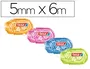 Tesa Corrector de Cinta Blanca Mini 5 mm x 6 m, Carcasa de Plástico 100% Reciclado, Diseño Ergonómico, Colores Surtidos