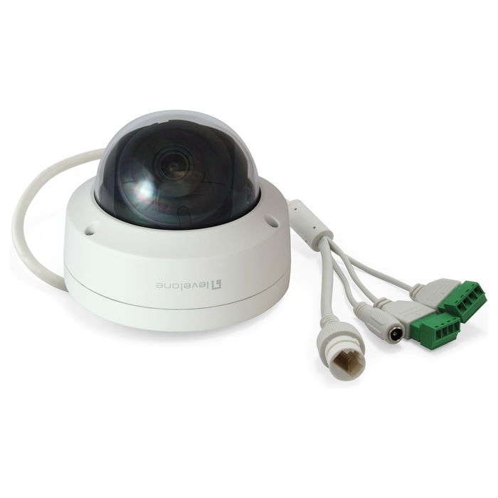LevelOne FCS-3403 Cámara de Seguridad IP Dome 4MP H.265, Visión Nocturna 30m, Resistente IP67, PoE, 86° Ángulo de Visión, para Interior y Exterior, Blanca