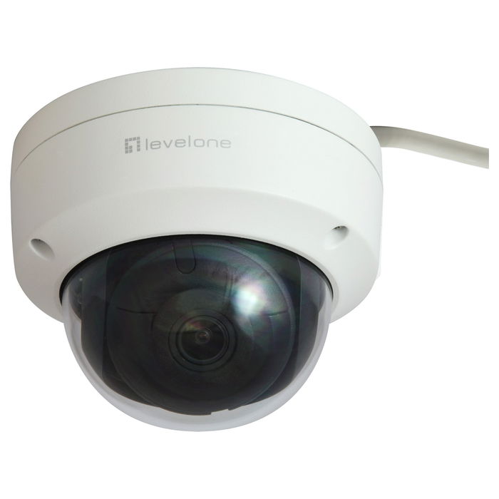 LevelOne FCS-3403 Cámara de Seguridad IP Dome 4MP H.265, Visión Nocturna 30m, Resistente IP67, PoE, 86° Ángulo de Visión, para Interior y Exterior, Blanca