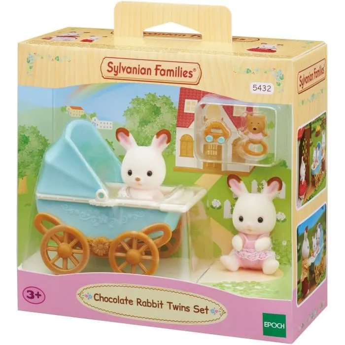 Sylvanian Families 5432 Gemelos Conejito Chocolate con Cochecito Doble y Accesorios