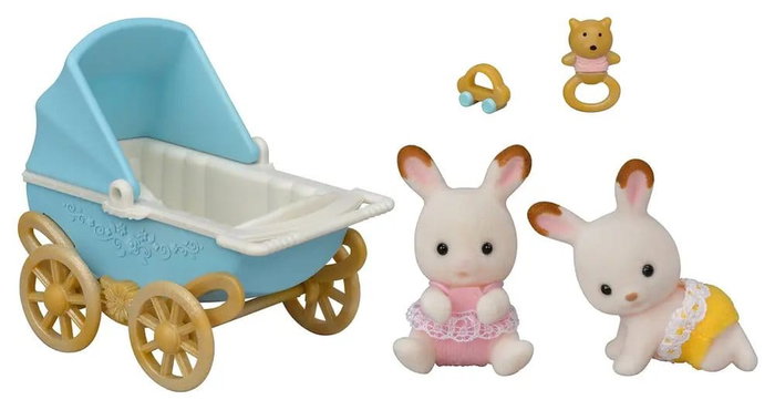 Sylvanian Families: Gemelos Conejo de Chocolate con Cochecito Conjunto