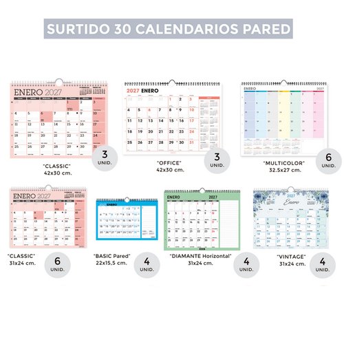 SENFORT Calendario de pared mensual 2027 surtido de 30 unidades SENFORT Calendario de pared mensual 2027 surtido de 30 unidades