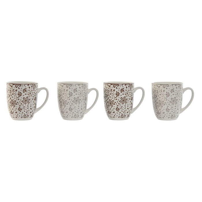 DKD Home Decor Set de 4 Tazas de Porcelana Flores Beige DKD Home Decor Set de 4 Tazas de Porcelana Flores Beige