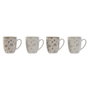 DKD Home Decor Set de 4 Tazas de Porcelana Flores Beige
