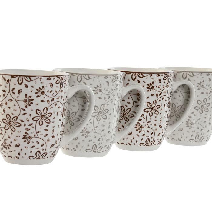 DKD Home Decor Set de 4 Tazas de Porcelana Flores Beige DKD Home Decor Set de 4 Tazas de Porcelana Flores Beige