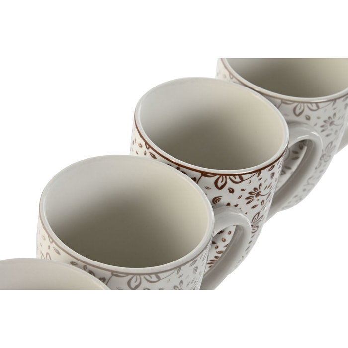 DKD Home Decor Set de 4 Tazas de Porcelana Flores Beige DKD Home Decor Set de 4 Tazas de Porcelana Flores Beige