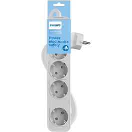 Philips CHP2144W/12 Base Múltiple con Interruptor, 4 Tomas, Cable 1.5 m, Color Blanco - Regleta de Enchufes para Hogar y Oficina