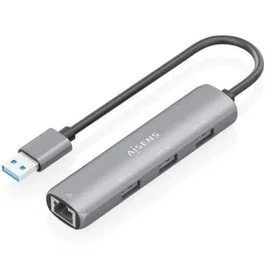 Aisens ASUC-4P034-GR Hub USB 3.0 a Gigabit Ethernet con 3 Puertos USB-A, Gris
