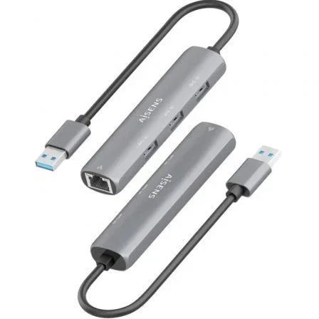 Aisens ASUC-4P034-GR Hub USB 3.0 a Gigabit Ethernet con 3 Puertos USB-A, Gris