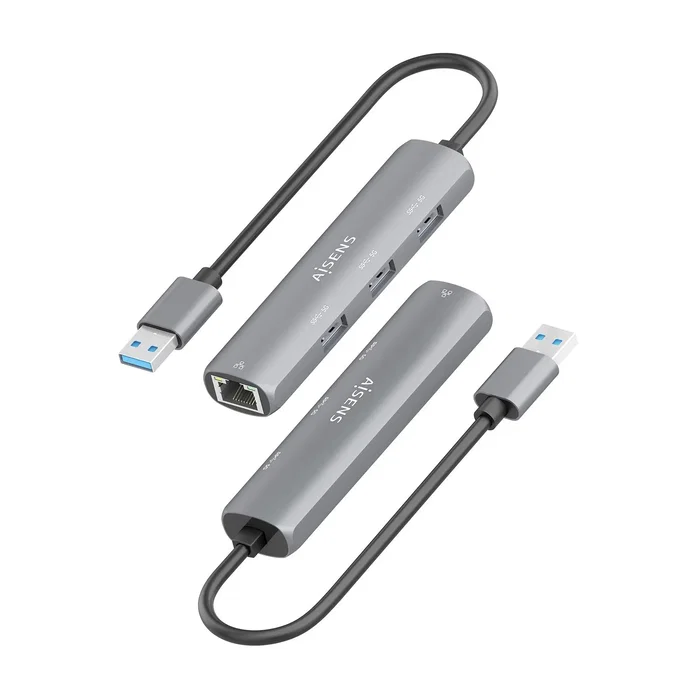 Aisens USB 3.0 Dock 4 en 1 con Ethernet Gigabit y 3x USB-A, Gris