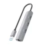 Aisens USB 3.0 Dock 4 en 1 con Ethernet Gigabit y 3x USB-A, Gris