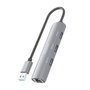 Aisens USB-A Docking Station con Ethernet Gigabit y 3 puertos USB-A, Gris