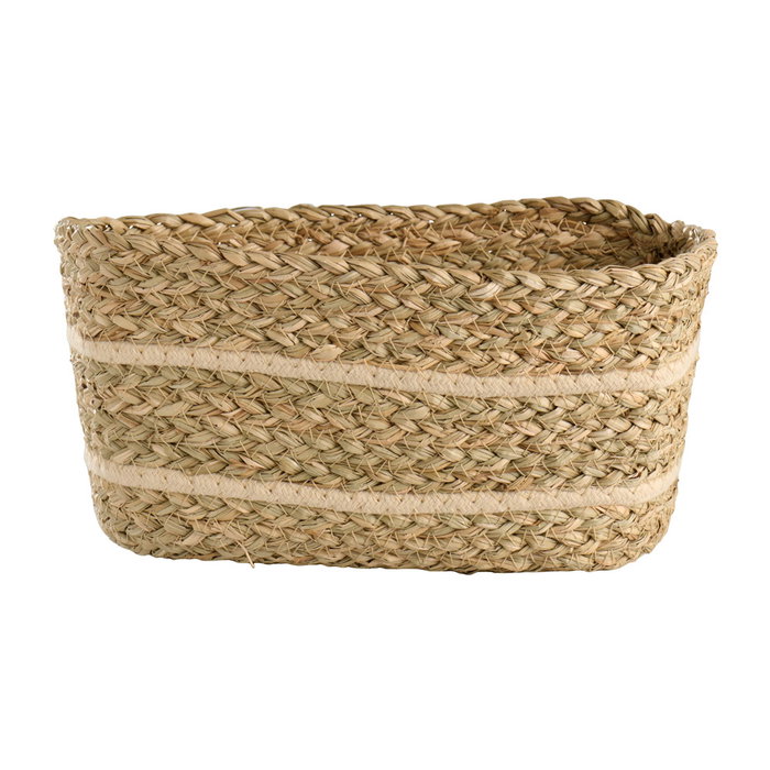 Cesta trenzada sin asas de cuerdas de poliéster y algas marinas, 25x13 cm, altura 15 cm