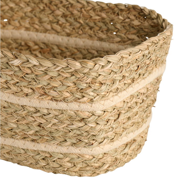 Cesta trenzada sin asas de cuerdas de poliéster y algas marinas, 25x13 cm, altura 15 cm