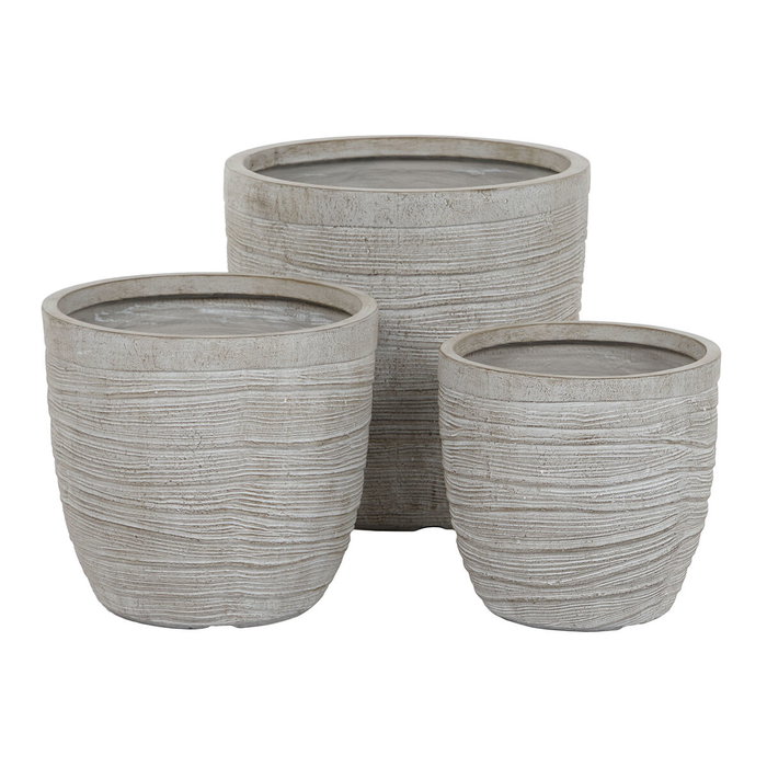 DKD Home Decor Set de 3 Macetas de Magnesia y Fibra de Vidrio Beige