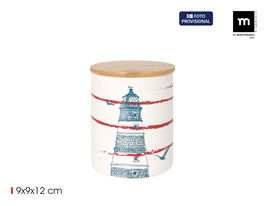 Inde Tarro de Cocina con Tapa de Bambú Colección Faro, Diámetro 10 cm x Alto 13 cm (24 Unidades)