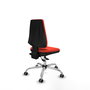 Silla de oficina Elche con mecanismo Asincro tapizada con Tela color Naranja oscuro. Equipada con Base cromada, Sin brazos y Ruedas 65 mm parqué