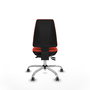 Silla de oficina Elche con mecanismo Asincro tapizada con Tela color Naranja oscuro. Equipada con Base cromada, Sin brazos y Ruedas 65 mm parqué