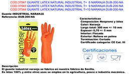 Guante de látex natural industrial naranja talla 8 DUB-200-NA