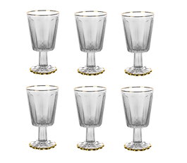 DKD Home Decor Set de 6 Copas de Cristal con Relieve, 445ml, Transparente/Dorado