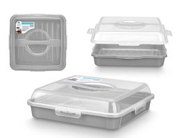 Leknes Portatarta Cuadrado con Asa Gris y Transparente 35x35x10.5 cm de Plástico PP (Set de 12)