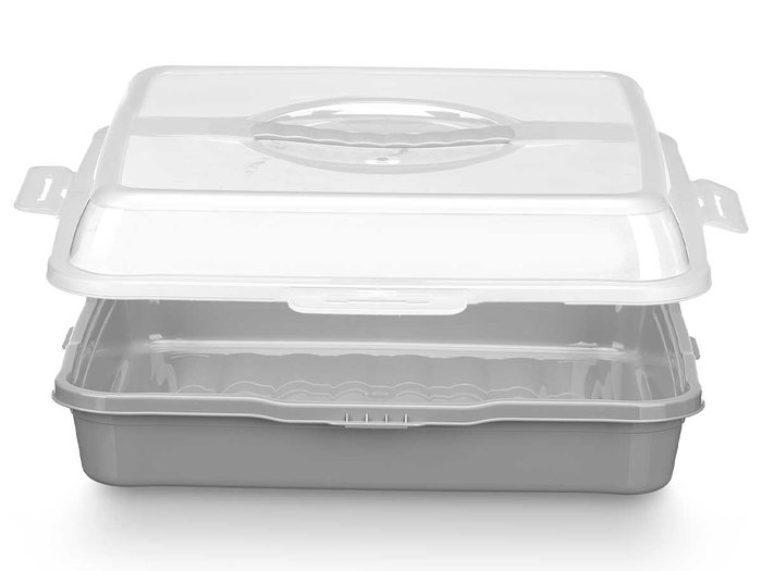 Leknes Portatarta Cuadrado con Asa Gris y Transparente 35x35x10.5 cm de Plástico PP (Set de 12)