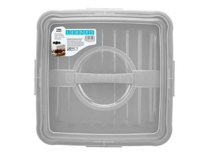 Leknes Portatarta Cuadrado con Asa Gris y Transparente 35x35x10.5 cm de Plástico PP (Set de 12)