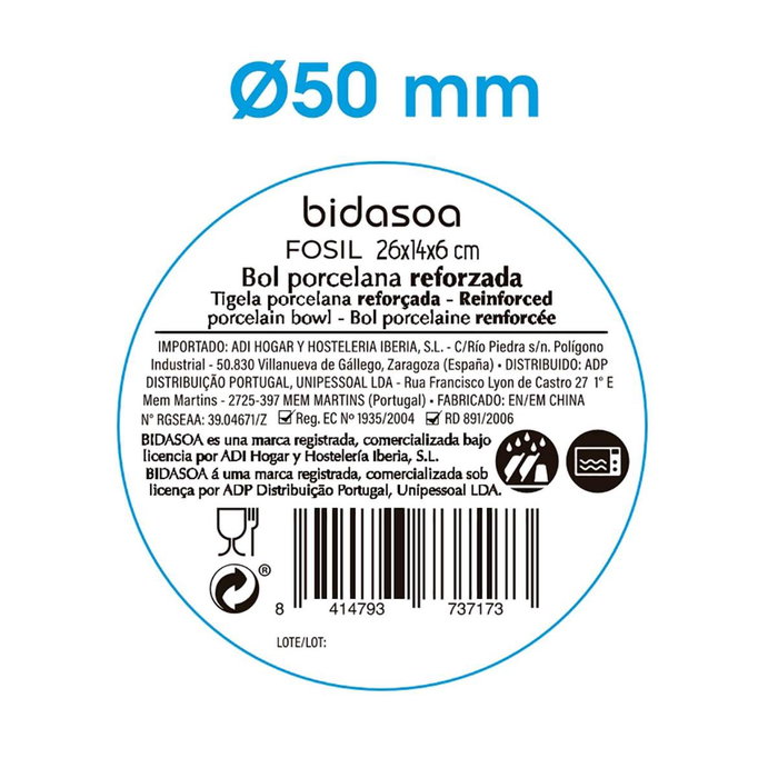 Bol Molusco Porcelana Fosil Bidasoa 25,6x14,5x6 cm (9 Unidades)