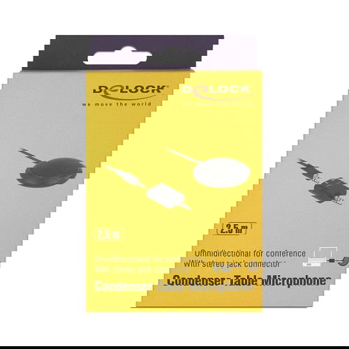 DeLOCK 65873 Micrófono de Mesa Omnidireccional para Conferencias, Negro, -32 dB, 100-10000 Hz, Cable 3.5 mm de 2.5 m