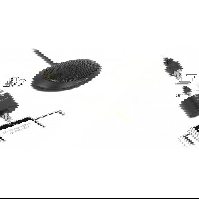 DeLOCK 65873 Micrófono de Mesa Omnidireccional para Conferencias, Negro, -32 dB, 100-10000 Hz, Cable 3.5 mm de 2.5 m