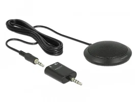 Delock 65873 Micrófono de Superficie para Mesa Negro Omnidireccional, para Conferencias, Conexión 3.5 mm y Adaptador Y para PC, Laptop, Tablet o Smartphone
