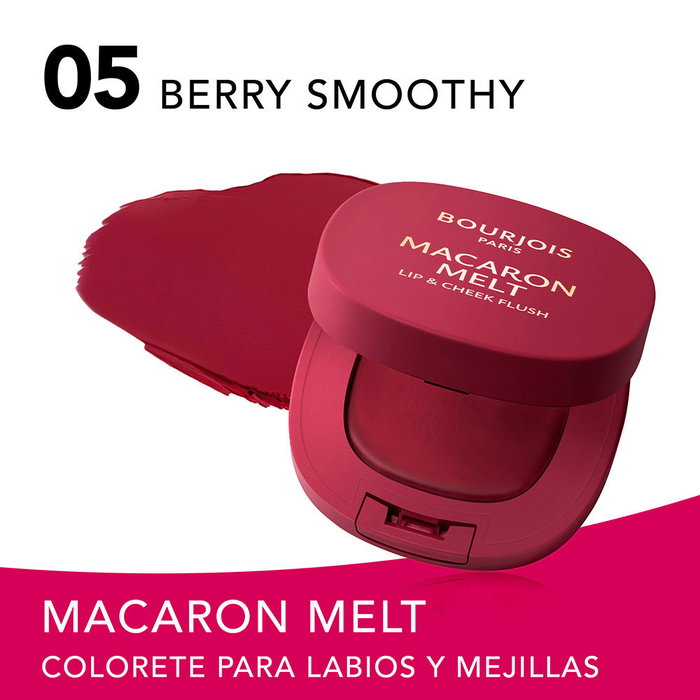 Bourjois Macaron Melt colorete crema mejillas y labios, tono #5 Berry Smoothy, 8 g Bourjois Macaron Melt colorete crema mejillas y labios, tono #5 Berry Smoothy, 8 g
