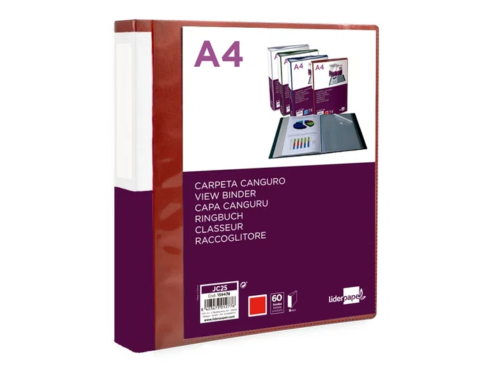 Liderpapel Carpeta de 60 fundas canguro rojo translúcido DIN A4 Liderpapel Carpeta de 60 fundas canguro rojo translúcido DIN A4