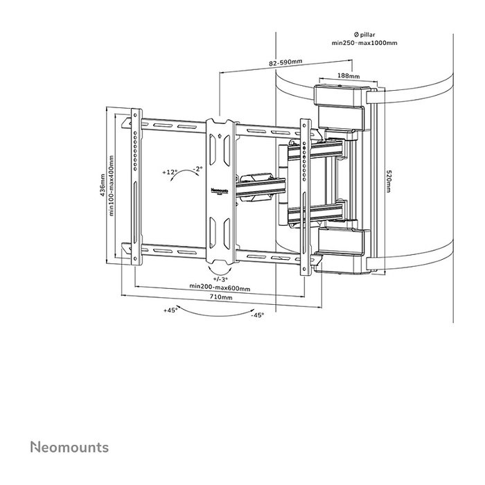 Neomounts WL40S-910BL16 Soporte de TV para Columna 40-70" con Movimiento Completo, Peso Máx. 45 kg, Negro