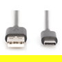 Digitus Cable USB 2.0 Tipo A a USB-C, 1m, Negro, Macho a Macho, 480 Mbit/s (0.48 Gbit/s)