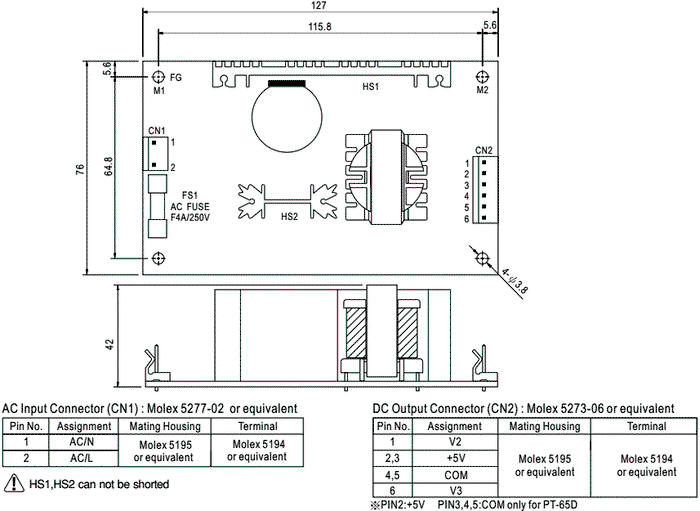 MEAN WELL PT-65B Alimentador de Impulso 63,5W MEAN WELL PT-65B Alimentador de Impulso 63,5W